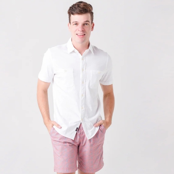 Faherty Seasons Shirt Men's Large White S/S Button Down Knit Beach Summer Casual - Picture 1 of 9